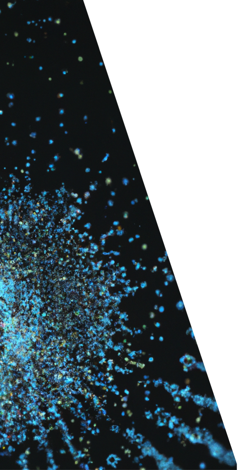 Blue dots and particles on a dark background, representing the research strategy visual identity